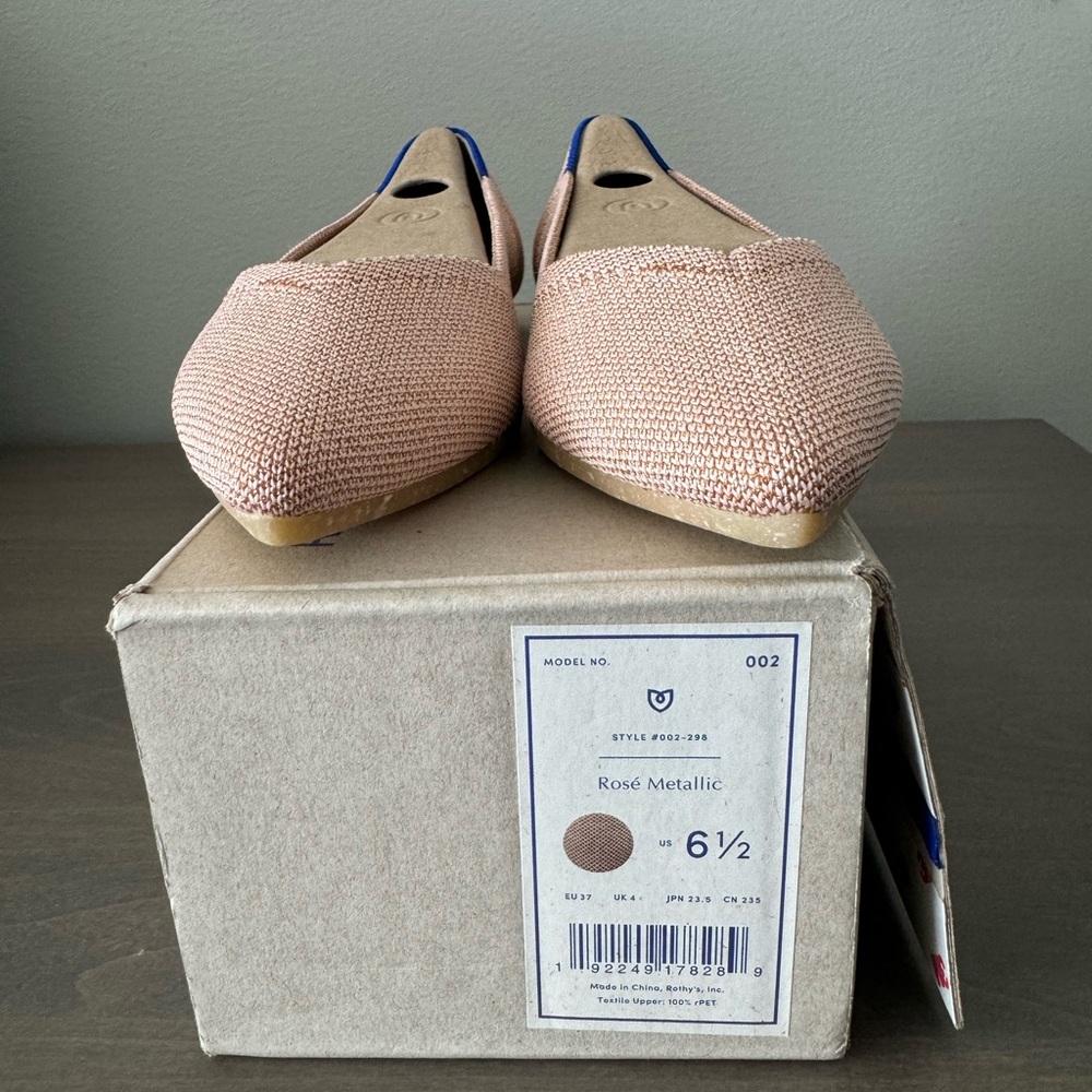 NIB Rothy’s The Point 6.5 Rose Metallic